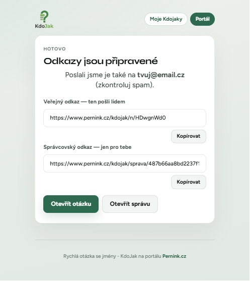 Hotové odkazy KdoJak — veřejný a správcovský