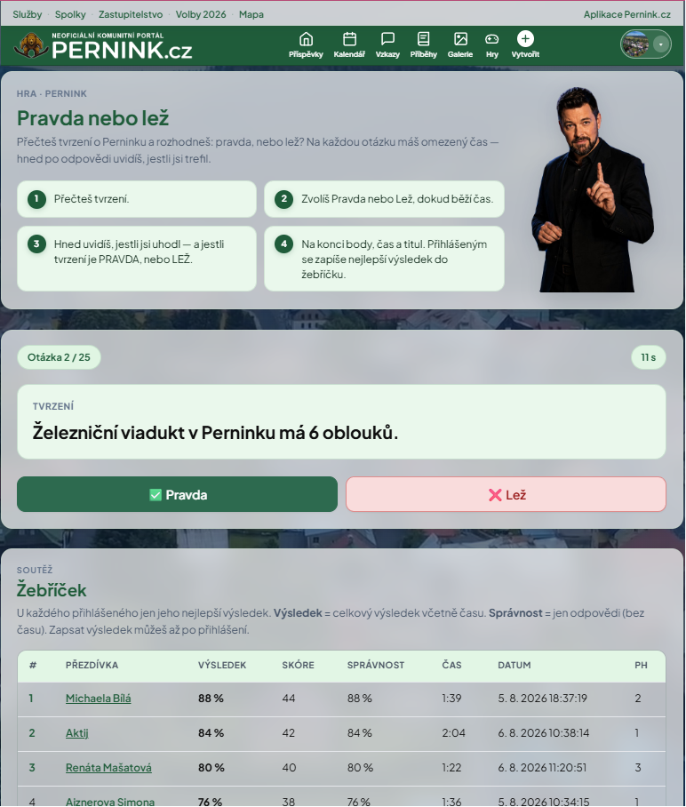 Hra Pravda nebo lež na portálu Pernink.cz
